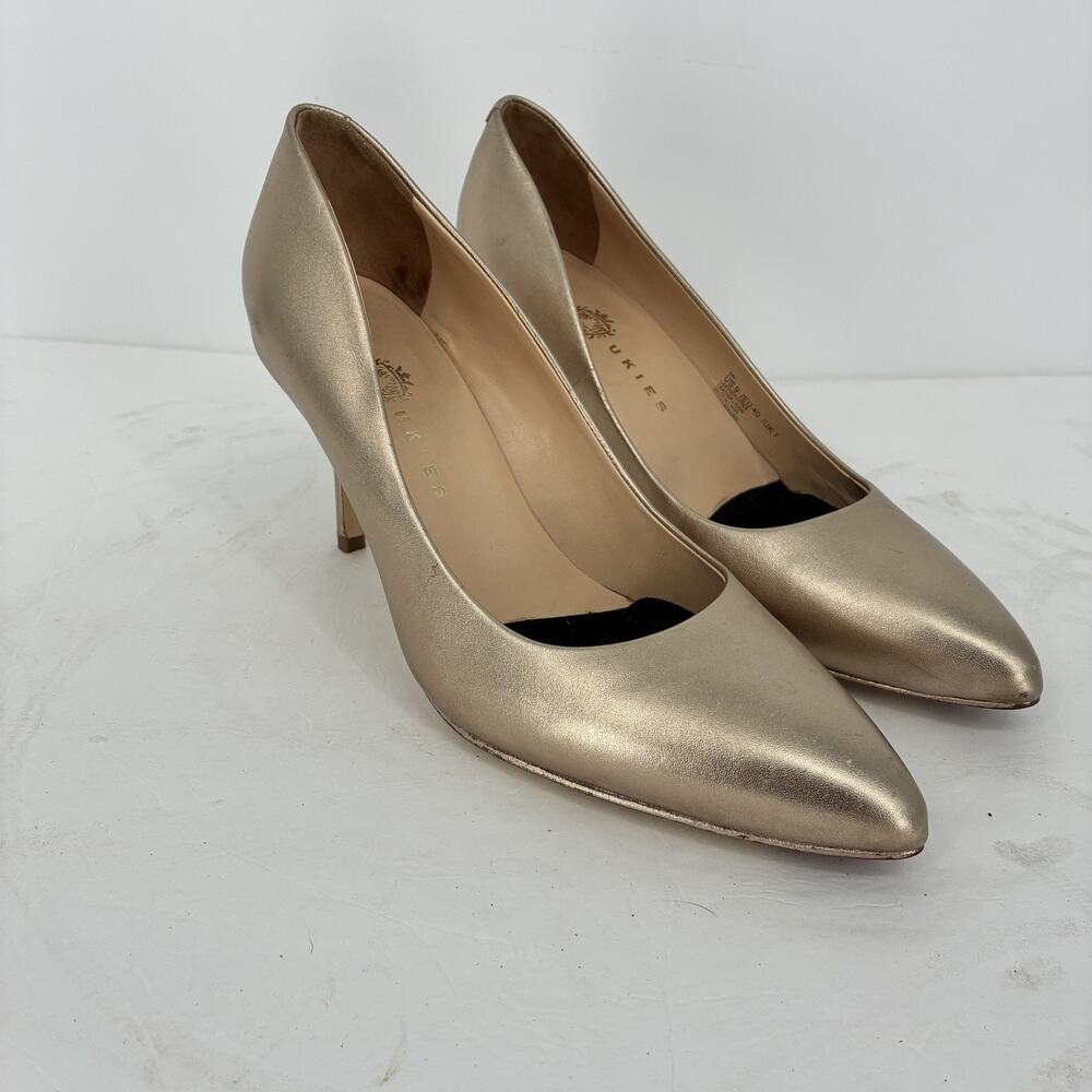 Ukies Nano Gel Gold Leather Pump High Heel Women's Size US 9 EU 40